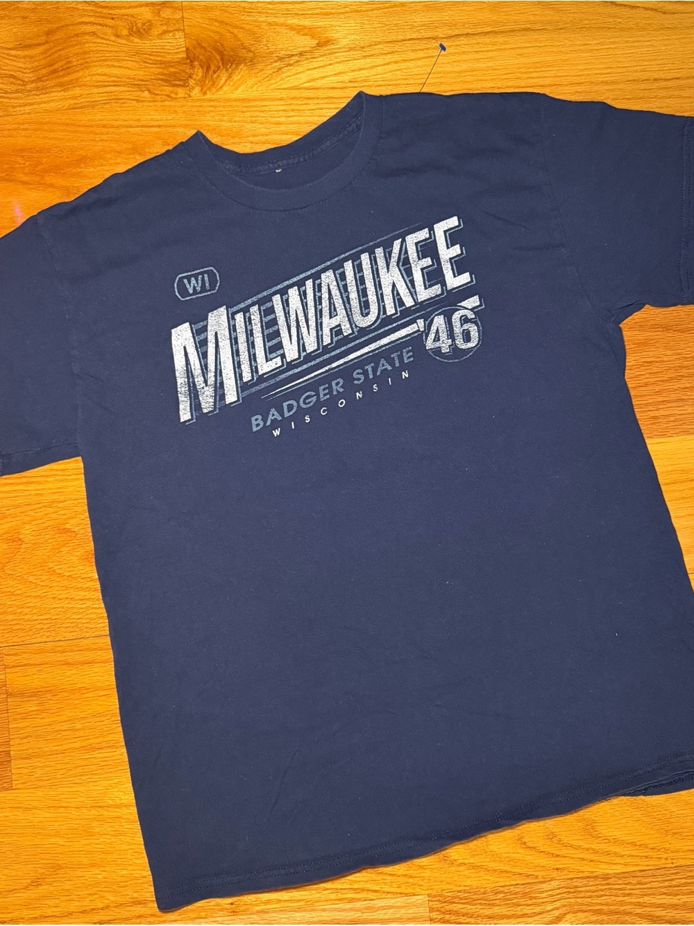 Milwaukee Badger State Wisconsin Graphic T-Shirt Medium Navy Blue